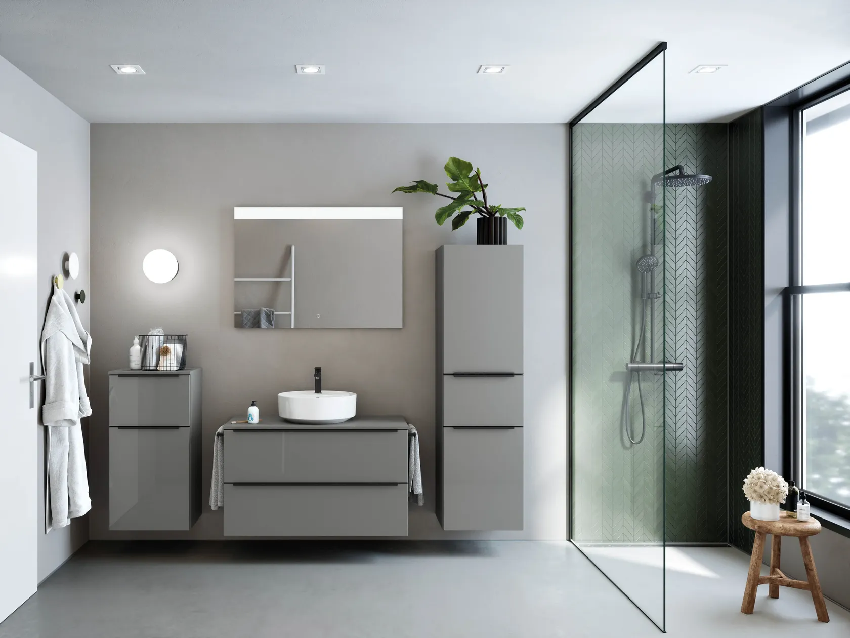 Badblock mit Flächenspiegel und Beimöbeln | Badezimmer Sets | Sets ...