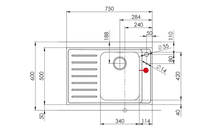 Elements Express SUTER INOX AG, Einbauspüle Comfort COM 75, Tropfteil rechts, Edelstahl glanz, 1 ½' 10.102.728.00 1