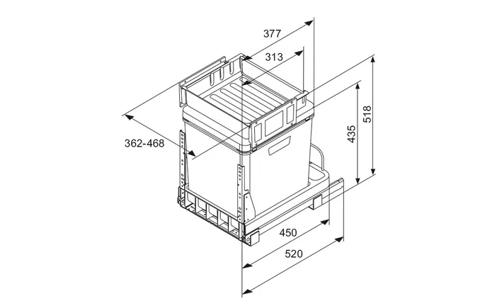 Elements Express Müllex Boxx 40- R, Auszugsystem mit Behälter für 35L Sack, Deckel-Ablage, 40.001.023.00 1