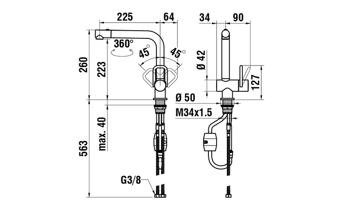 Elements Express Laufen Twin, Edelstahl, mit Auszugsbrause, mit 2 Strahlarten, Twin 40.001.456.00 1