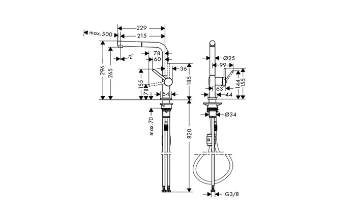 Elements Express Hansgrohe Talis M54, Side Lever L, chrom, mit Zugauslauf, 40.002.147.00 1