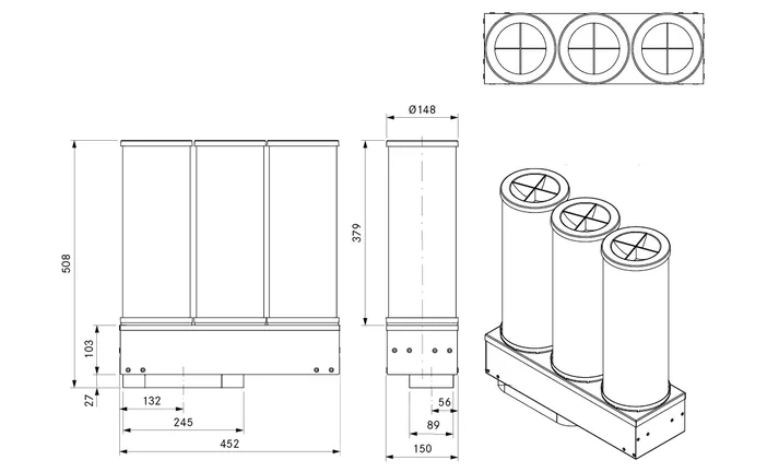 Elements Express BORA original Luftreinigungsbox ULB3X mit 3 Aktivkohlefilterpatronen 40.002.249.00 1