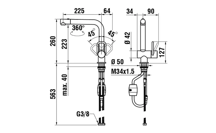 Elements Express Laufen Twin, Side Lever L, PVD- Beschichtung, Inox Black mit 40.002.522.00 1