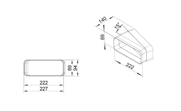 Elements Express SUTER INOX AG, Compair flow 150, Flachkanal-Verbinder weiss, horizontal 15°, mit 40.001.236 1